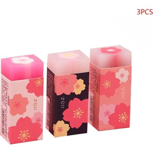 2021 New 3 Pcs/set Lovely Cherry Blossoms Rubber Erasers Petal Sketch Painting Pencil Correction Tool School Office Supply