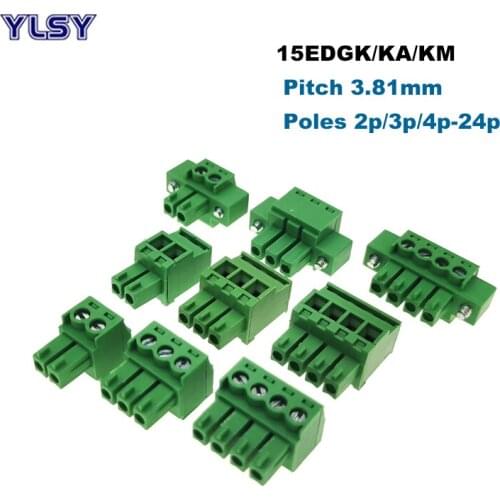 30Pcs Pluggable PCB Screw Terminal Block Pitch 3.81mm Male Connector 15EDGK/KA/KM Morsettiera 2/3/4/5/6/7/8/9/10P Bornier
