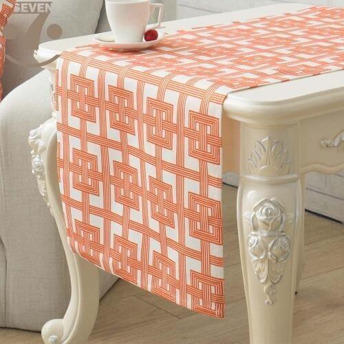 33x140cm Cute Orange Color Geometric Printed Table Runner Thick Plushed Fabric Table Cover For Home Decoration