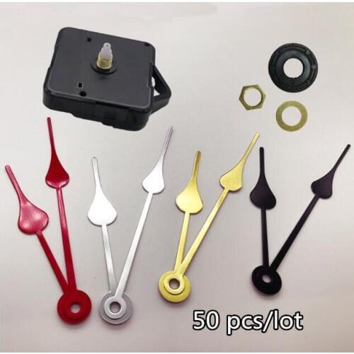 50pcs Good sale DIY Quartz Wall Clock Movement Kit Spindle Mechanism shaft Colorful Hand Repair Replacement with hook
