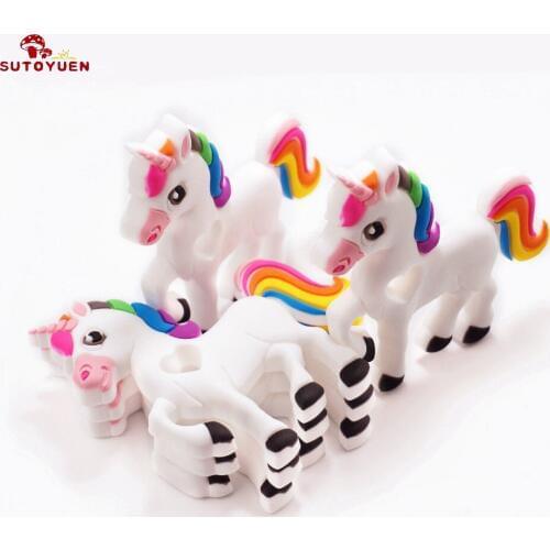 Sutoyuen 50 Pcs Silicone Unicorn Teether Lovely DIY Teething Beads Pendant Necklace Accessories Food Grade Silicone Baby Teether