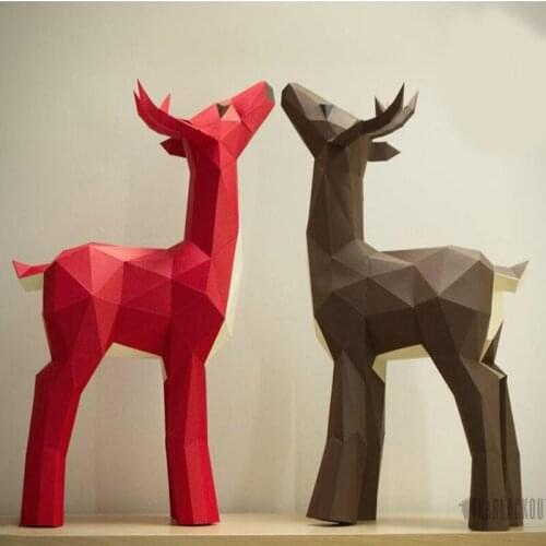 55cm Creative Modern Home Geometric Stag 3D Low Poly Bucks Paper Model DIY Papercraft Home Furnishing Animal Model Art Deco Toys