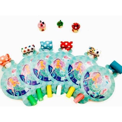 6pcs/bag Cute Mermaid Party Supplies Cartoon Baby Birthday Decoration Party Favors Whistle Blowouts For Kids Trumpet party favor