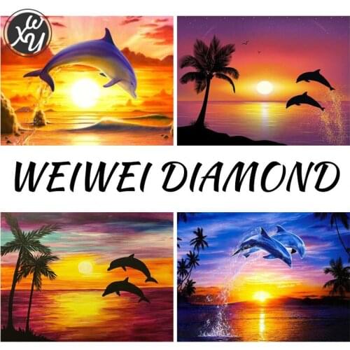 Diamond Painting Sea Dolphin Diamond Painting Sunset Beach Diamond Painting for Adult Full Diamond Embroidery Diamond Embroidery