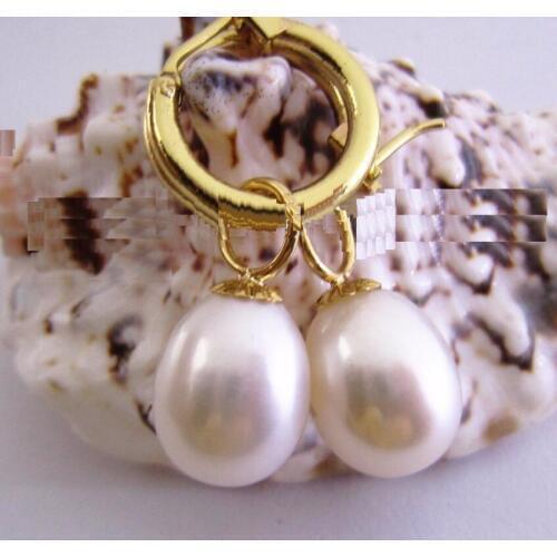 Free shipping Huge AAA 10-12mm White South Sea Pearl Earrings 14k/20 Yellow Gold
