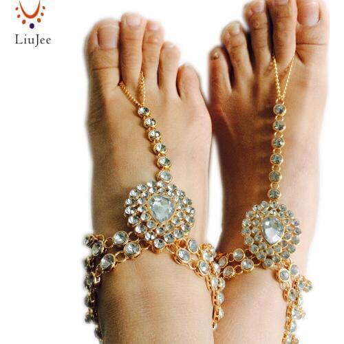 Barefoot Sandals in Gold Color Destination Wedding Shoes Beach Wedding Sandals Rhinestone jewelry Foot Jewelry for Bride AK011