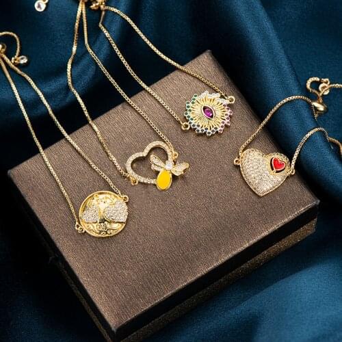 Pipitree Fashion Zircons Jewelry Evil Eye Heart Charm Bracelet for Women CZ Crystal Adjustable Chain Bracelets Femme Wristband