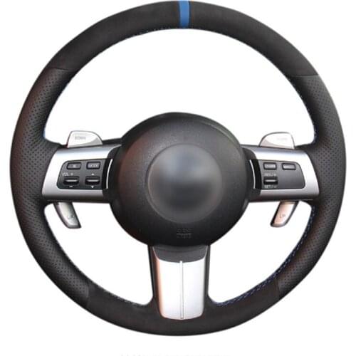DIY Sewing-on PU Leather Black Suede Steering Wheel Cover Exact Fit For Mazda MX-5 2009-2013