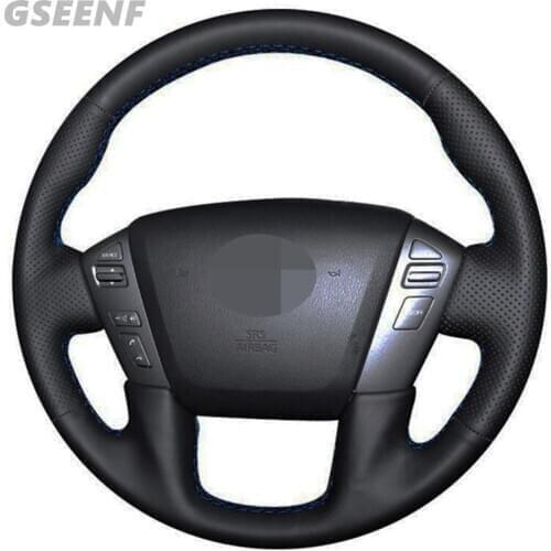 Car Steering Wheel Cover For Nissan Infiniti QX80 2017-2013 Patrol 2017-2011 QX56 2013-2011 Black Hand-stitched Artificial Leath