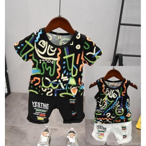 Children clothing cartoon toddler boys summer clothing top T-shirts + pant kids casual boys sport suits outfit 2-7years