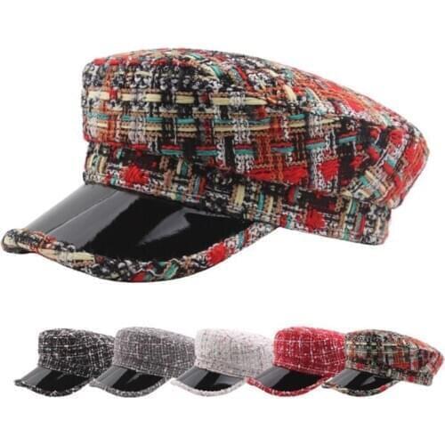 HUISHEN006 Hotsale Womens Solid Plaid Beret Caps British Newsboy Hat Girls Casual Floral Artiist Navy Cap