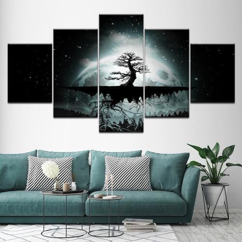 Canvas Painting Love moon Cabochon Glass Bronze 5 Pieces Wall Art Painting Modular Wallpapers Poster Print Home Decor