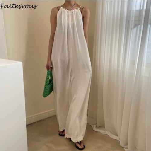 Korean Loose One Piece Outfit Women New Halterneck Sleeveless Jumpsuits Female Fashion Casual Wide Leg Trousers