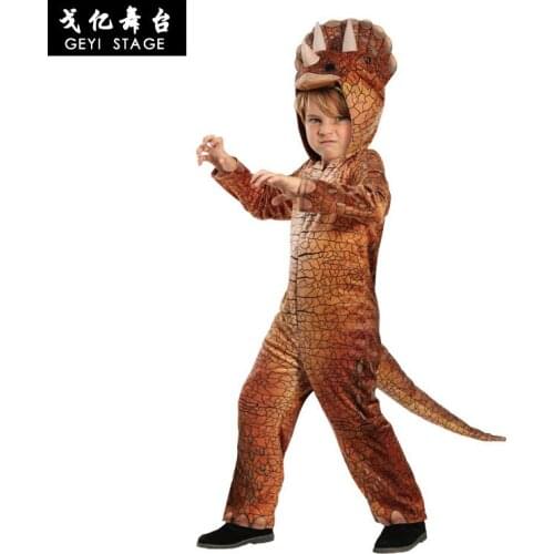 Halloween Childrens Day School Performance Animal Costume Baby Toddler Orange Dinosaur Triceratops Dress Up Costume