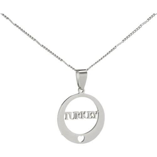 Stainless Steel Turkey Letter Pendant Round Pendant Necklaces Turkish Charm Heart Jewelry Gifts