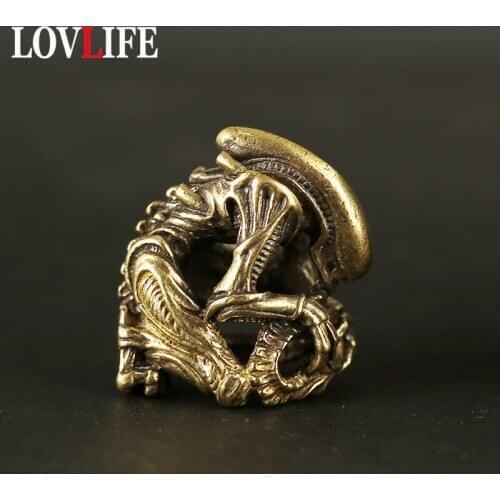 Brass Alien Figures Knife Bead Handmade Woven Lanyard DIY Keychain Pendant Jewelry Accessories EDC Outdoor Tool Paracord Hanging