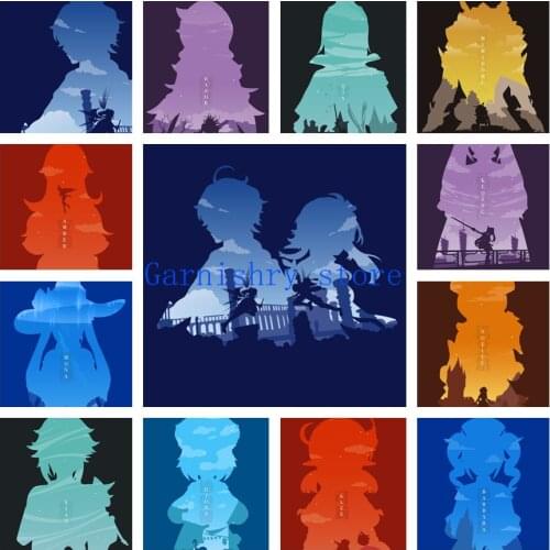Genshin Impact Silhouette 5d Diy Diamond Painting Anime Cross Stitch Kits Embroidery Full Drill Home Decor Handmade Gift