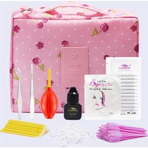 The Set for Growing the Eyelashes Fadvan Lash Tweezer Glue Brushes Lucky Bag Pink/Blue Storage Bags Kits Tools