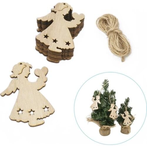 10pcs Unfinished Wooden Angel Christmas Ornaments Blank Xmas Tree Hanging Wood Slices for Kids DIY Art Crafts Festive Decoration