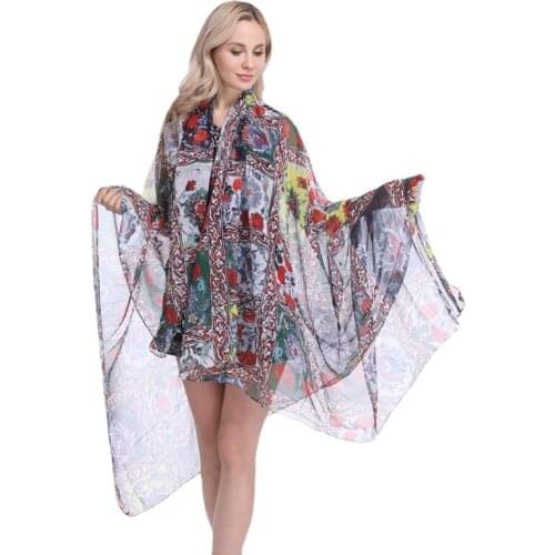 2021 New Imitation Silk Scarf Retro Print Shawl Oversized Sunscreen Cover Up Beach Coverups for Women