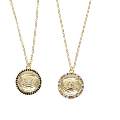 New colorful rainbow turkish evil eye pendant necklace gold filled fashion women dainty black cz engrave fashion wedding jewelry
