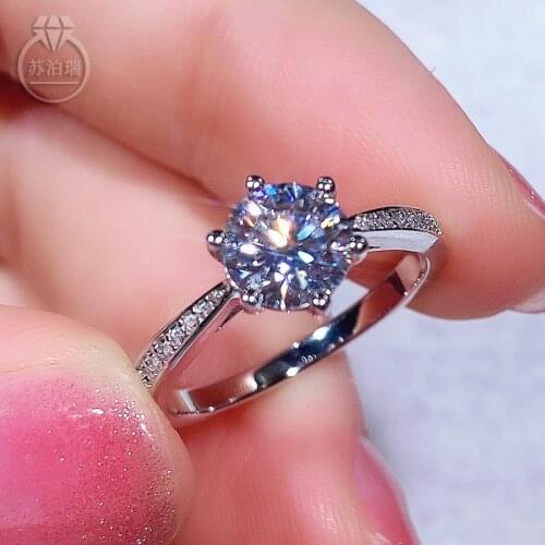Wholesale 5-6.5mm 0.5-1CT Real Moissanite Ring 925 Silver Gemstones Diamond ring for Women Gift birthday present Fine Jewelry