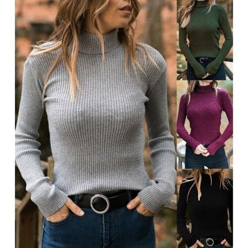 2021 Autumn Winter Bodycon Solid Womens Pullover Knitting Sweater Fashion Turtleneck Long Sleeve Lady Keep Warm Sweaters Basic