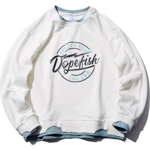 Autumn Fake Two Letter Printed Sweater Loose Bulky Leisure Trend Couples T-shirt Outdoor Sports Tenis Trekking Camping Tops