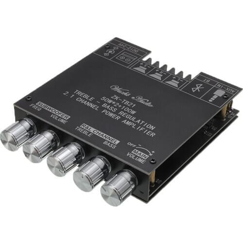 Bluetooth5.0 Power HiFi Subwoofer Amplifier Board TPA3116D2 2.1Channel Class D Bass 2*50W+100W Treble Stereo Aux Amplifier Board