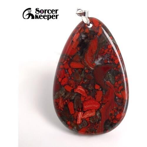 Natural Gem Stone Bloodstone Pendant Fit DIY Necklace Water Drop Slide Healing Crystals Beads for Women Men Jewelry Making BC221