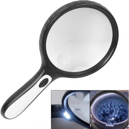 Handheld Magnifiers 3X 6X Illuminated Magnifier Microscope Magnifying Glass Reading for Jewelry Repair Tool with 4 LED Lamp