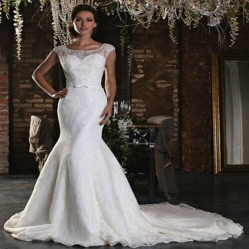 Sexy Mermaid Lace Wedding-Dresses White Ivory Beautiful Fishtail Bridal Gown Vestido De Noiva