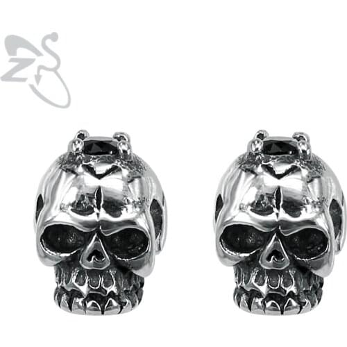 Punk Style Ear Stud Earrings Skull Black Zircon Stainless Steel Piercing Earring Stud Men Fashion Body Piercing Jewelry Ear Pin