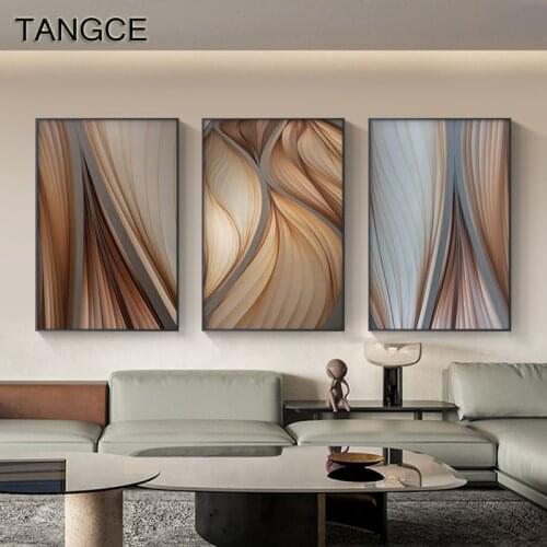 Modern Style Lines Art Brown Canvas Painting Abstract Canvas Posters Prints Wall Art Pictures for Living Room Bedroom Home Decor