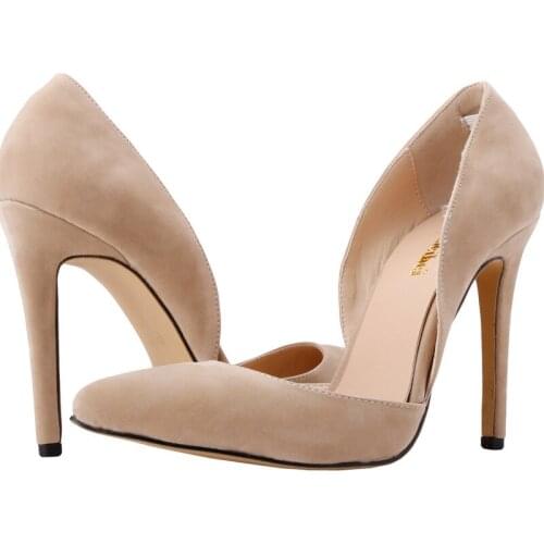 Women Pumps Heeled Shoes Nude Sexy Wedding Party Pointed Toe Flock 11CM Thin High heels Slip On 2020 size 35-42 black red