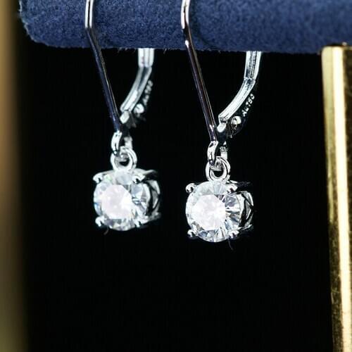 Solid 18K White Gold 0.5Ct 5mm DF Color Moissanite Drop Earrings Lab Diamond Wedding Earrings Birthday Gift For Women