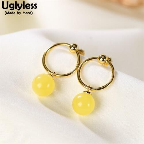 Uglyless Like Candies Luxury Natural Beeswax Earrings for Women Amber Earrings Gold Circles Brincos Real 925 Silver Jewelry Gems