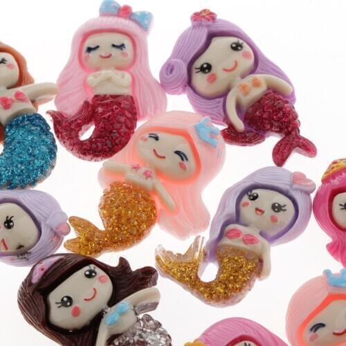 Pack Of 20 Cartoon Resin Mermaid Flatback Button Bead For Scrapbook Ornament