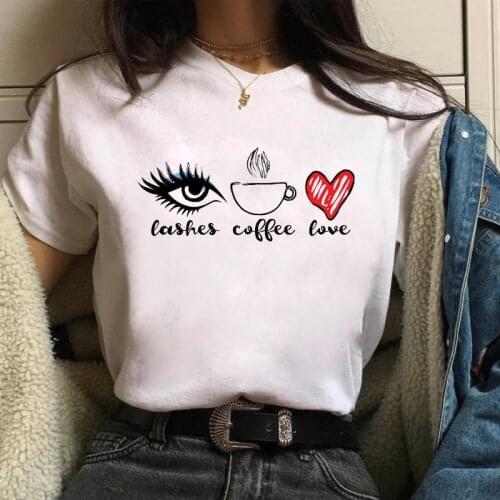 Eye Coffee Love Printed T-Shirt Women T Shirt Beauty 90s Aesthetic Tshirt Harajuku Female T-shirt Women Kawaii Tops Tee