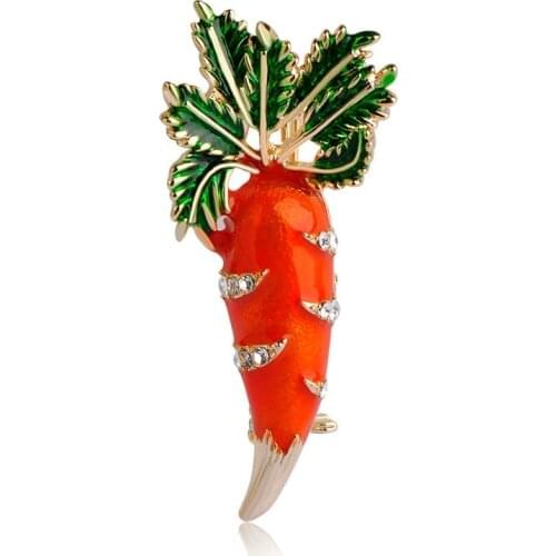 Blucome Cute Orange Carrot Brooch Enamel Green Leaves Gold-color Pins Suit Scarf Clothes Corsage Jewelry Women Men Kids Gifts