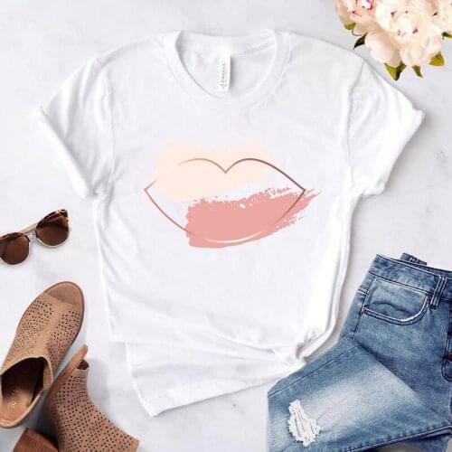 Women T-shirts Watercolor Stylish Lips Printing Summer 90s Lady Womens Top T Shirt Girl Tee Female Casual T-Shirt