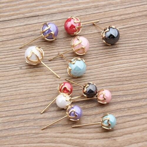 Newest Trendy 6mm Colorful Pearls Decoration Metal Fashion Laddy Stud Earring Gold Tone Women Earrings