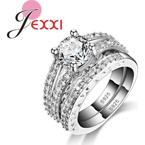 Hot Elegant Women Engagement Wedding Princess Rings Set Vintage 925 Sterling Silver Finger Rings Bijoux Jewelry