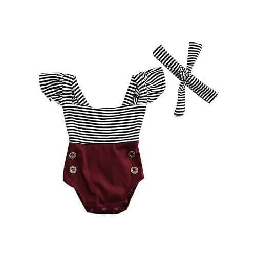 2PCS Newborn Baby Girls Jumpsuit Infant Bodysuit+Headband Clothes Outfits Set 0-18M