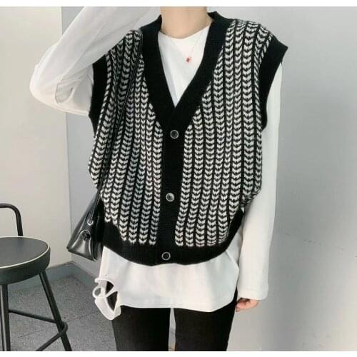 2021 wool vest knitted spring and autumn fashion loose casual sleeveless top sweater cotton