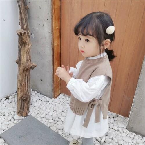 2021 Spring Autumn Baby Vest Grils Korean Round Neck Knitted Wool Thin Childrens Pullover Toddler Girl Clothes Free Shipping