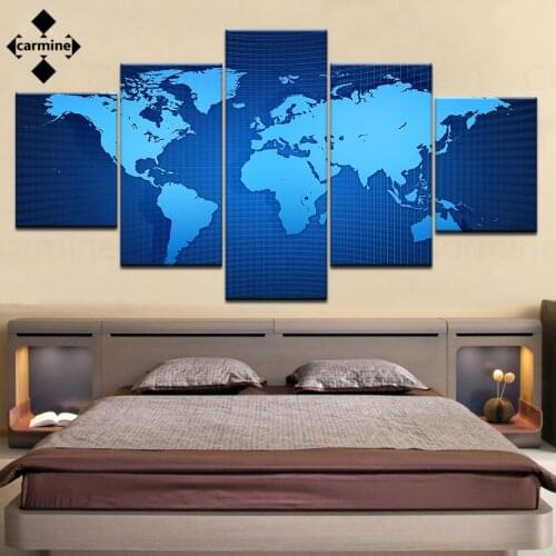 5 Pieces Dark Blue World Map Printing Pictures Hd Posters and Prints Still Life Wall Art Pictures On Canvas No Frame Wall Poster