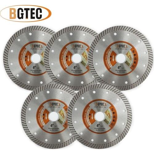 BGTEC 5pcs 6 Inch Super-Thin Diamond Turbo Cutting Blades for Cutting Ceramic Tile Granite
