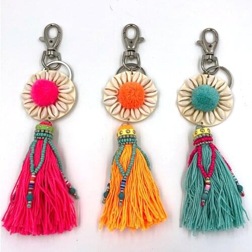 2020 New handmade bohemian Car Key Chain Lanyards Key Ring Key Finders Beads Tassel Pendants Bag Rings KeyChain for women