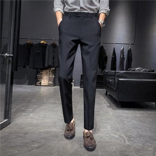 Fashion Business Dress Pans Mens Solid Color Office Social Wedding Suit Pants Casual Streetwear Slim Fit Man Straight Trousers